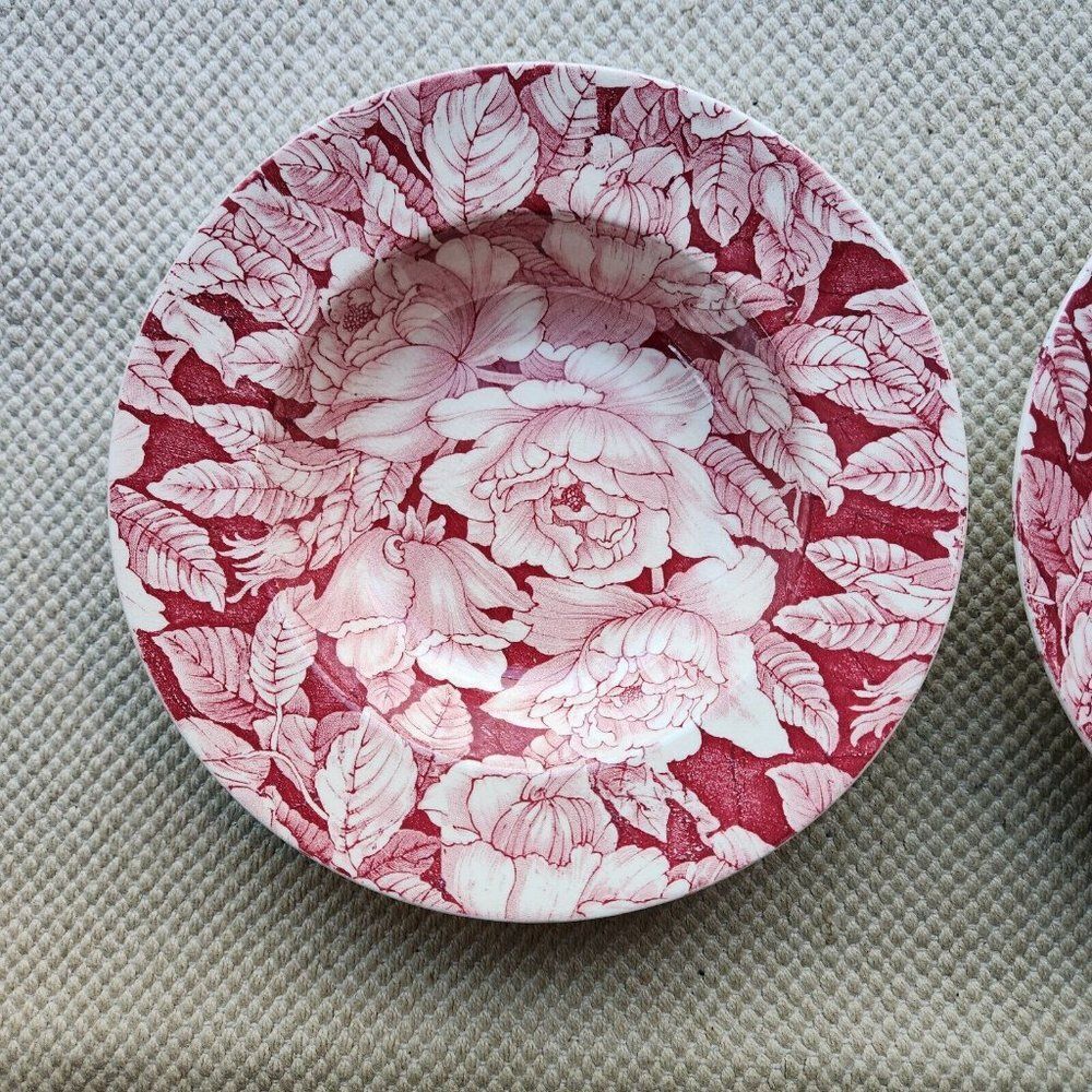 2 Myott Son and Company England Pink Bermuda Rose Chintz Rimmed Soup Bowls - Picture 3 of 7
